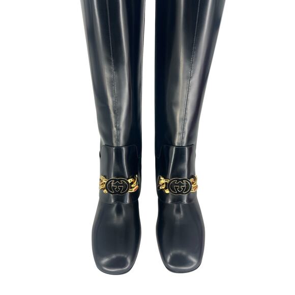 Gucci Interlocking GG Chain Patent Leather Knee Boots - Picture 9 of 16